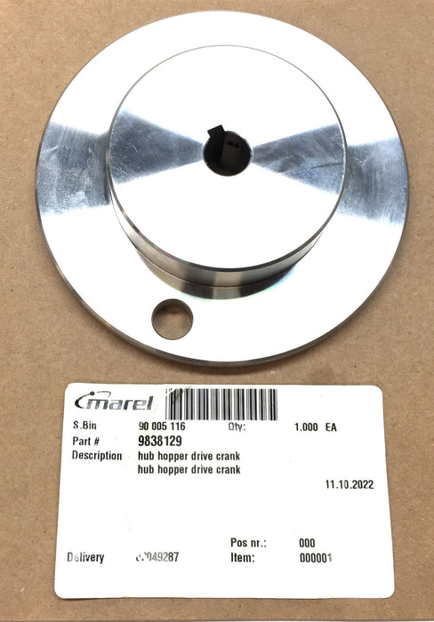Marel 125mm Dia. Hub Hopper Drive Crank 13.95mm Bore w/Keyway 9838129 NOS