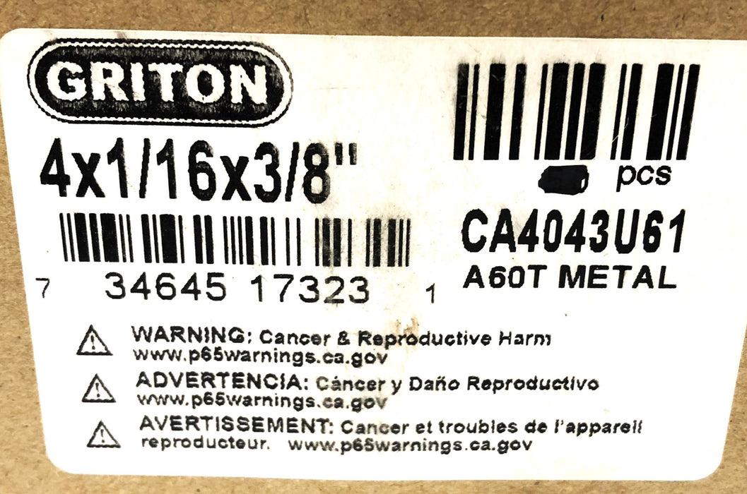 Griton Box of (18) A60T 4" x 1/16" x 3/8" Sanding Disc CA4043U61 NOS