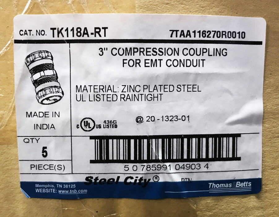 Thomas & Betts 3 inch Diameter Compression Fitting TK118A-RT [Lot of 5] NOS