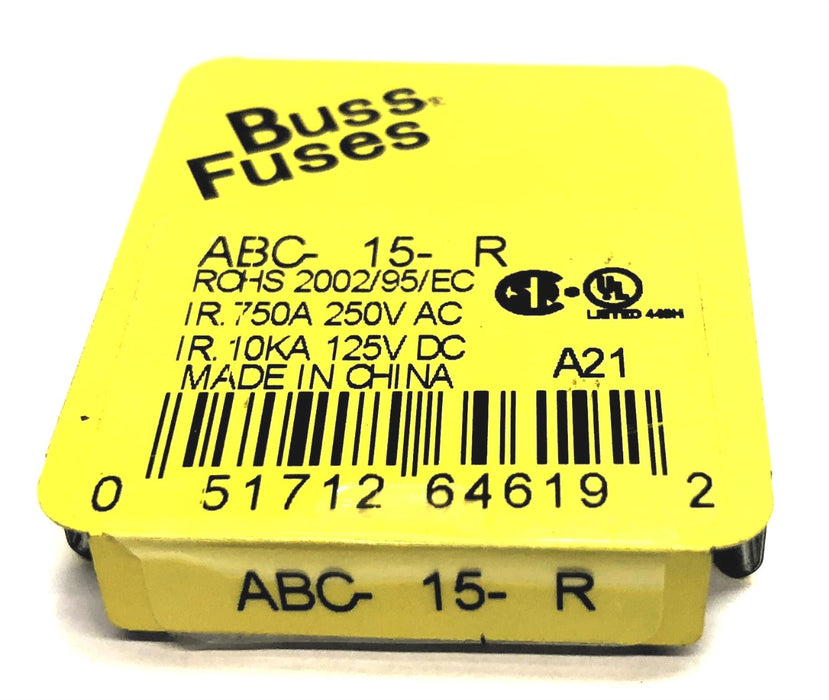 Bussmann 125VDC/250VAC Fuse ABC-15-R [Lot of 20] NOS