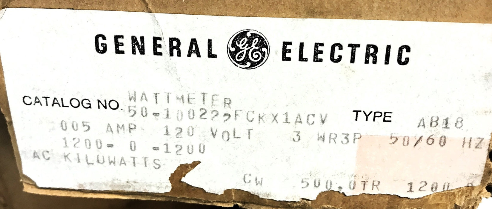 General Electric Type AB18 Wattmeter 50-100222FCKX1ACV CW NOS