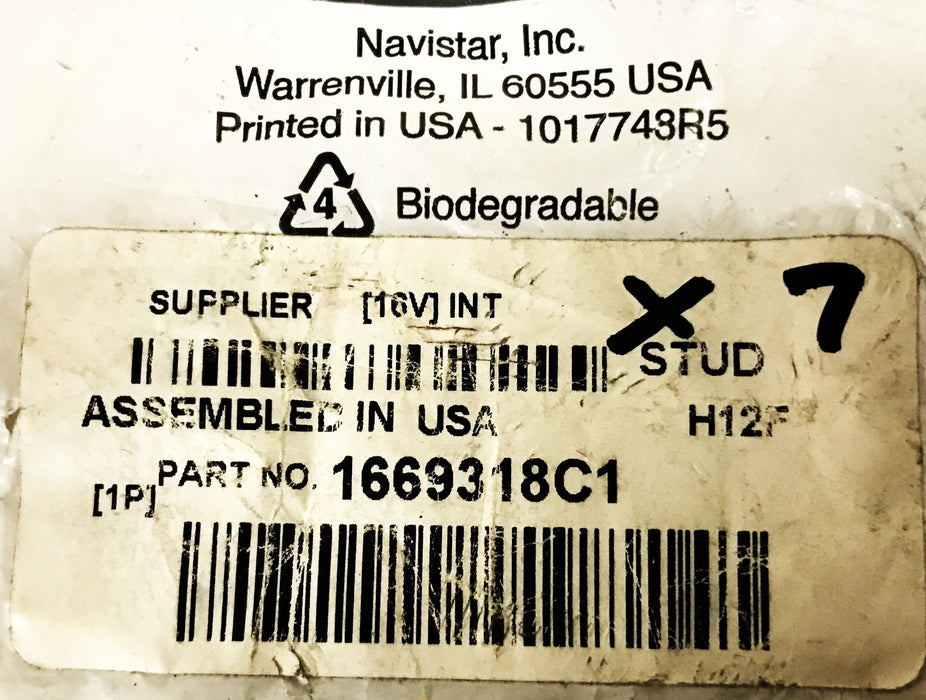 International Navistar Wheel Stud 1669318C1 [Lot of 7] NOS
