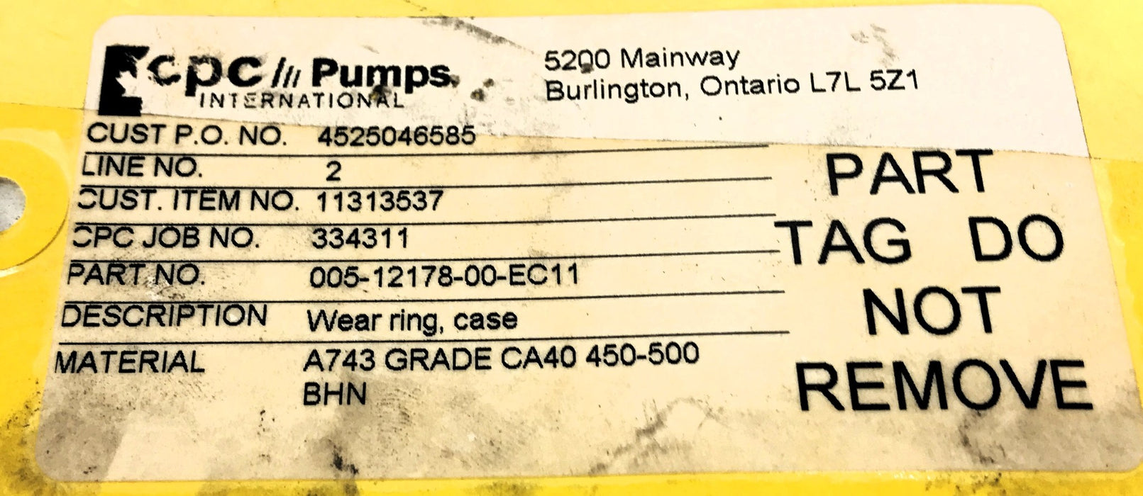 CPC Approx 12-3/4 ID x 13-1/2 OD x 1-1/4" Thick Pump Ring 005-12178-00-EC11 NOS