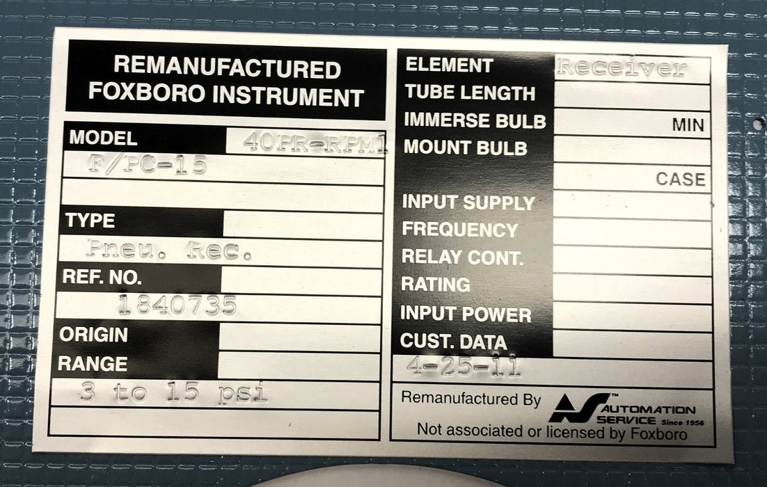 Foxboro Chart Reader 40PR-RPM1F/PC-15 REMANUFACTURED