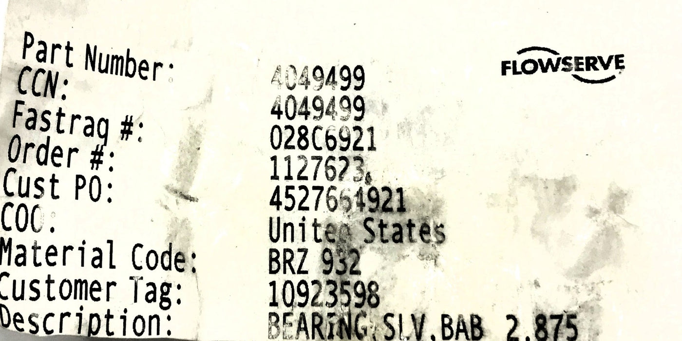 Flowserve Bearing Sleeve 4049499 NOS