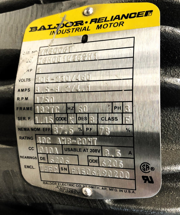 Baldor Reliance 1750 RPM Electric Motor VM8006T NOS