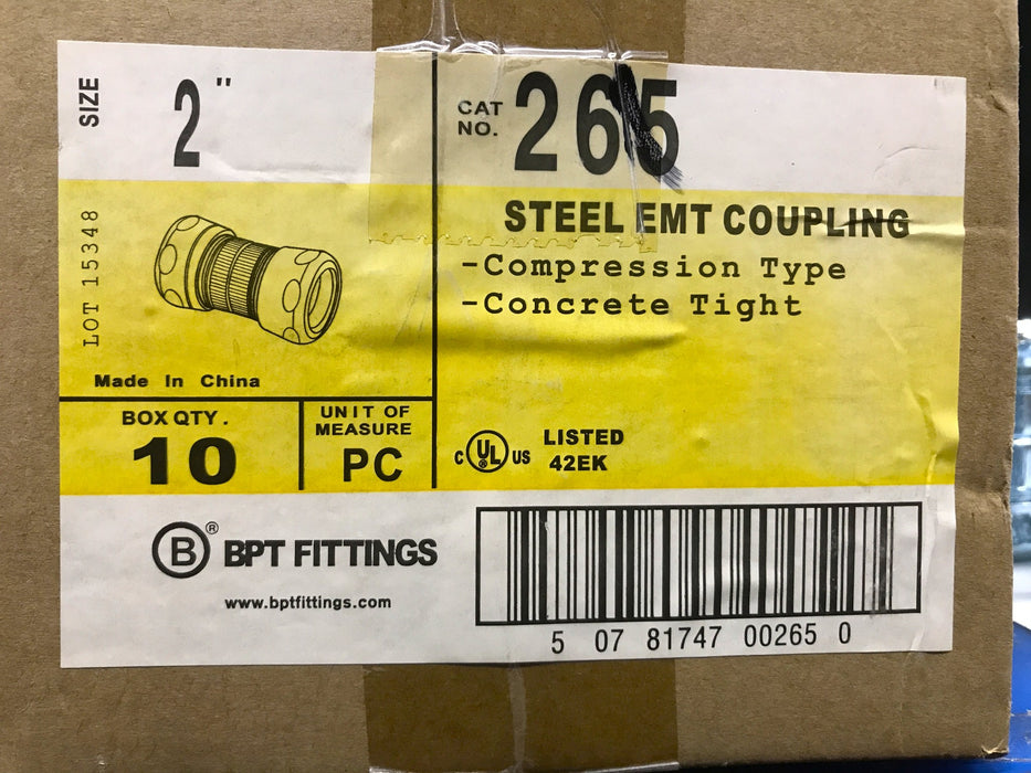 Bridgeport 2 inch Steel EMT Compression Fitting 265 [Lot of 10] NOS