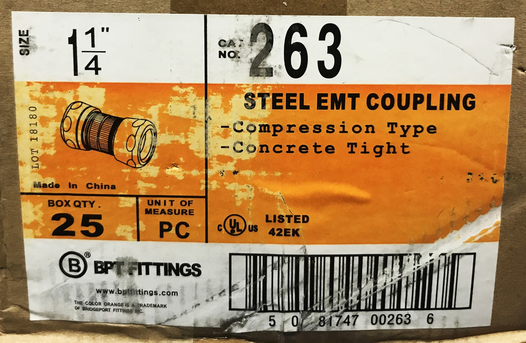Bridgeport 1-1/4 inch Steel EMT Compression Fitting 263 [Lot of 25] NOS