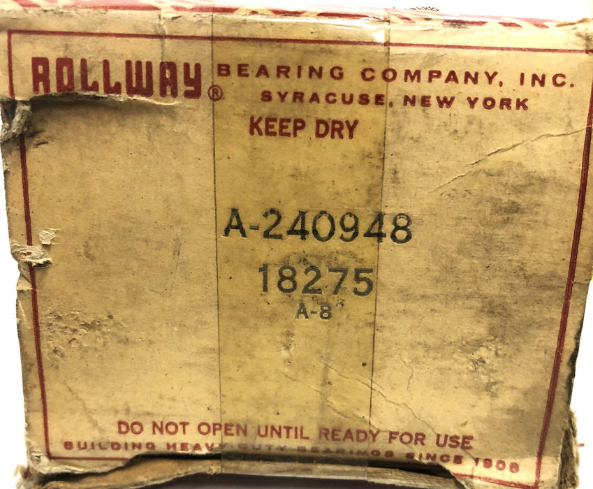 Rollway Roller Bearing With Split Sleeve A240948 18275 B-7 NOS