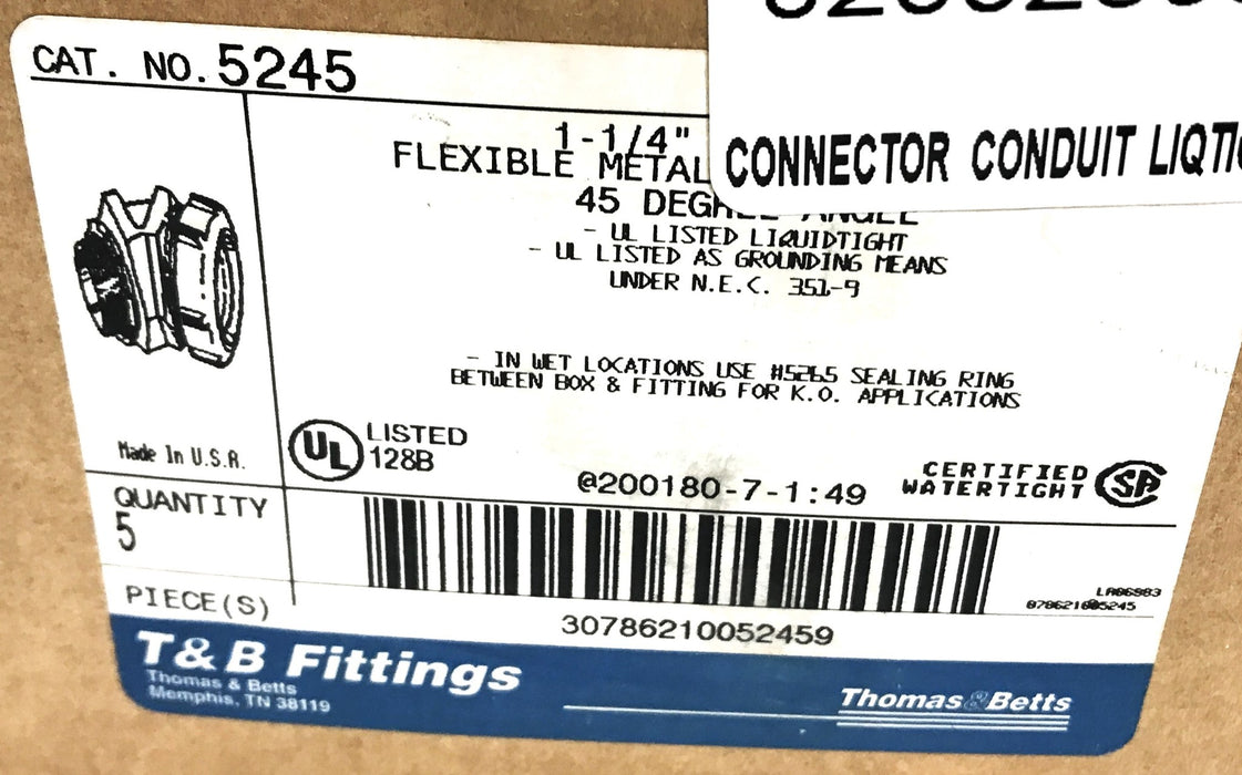 Thomas & Betts Box of (5) 1-1/4" Liquid Tight Connector 5245 NOS