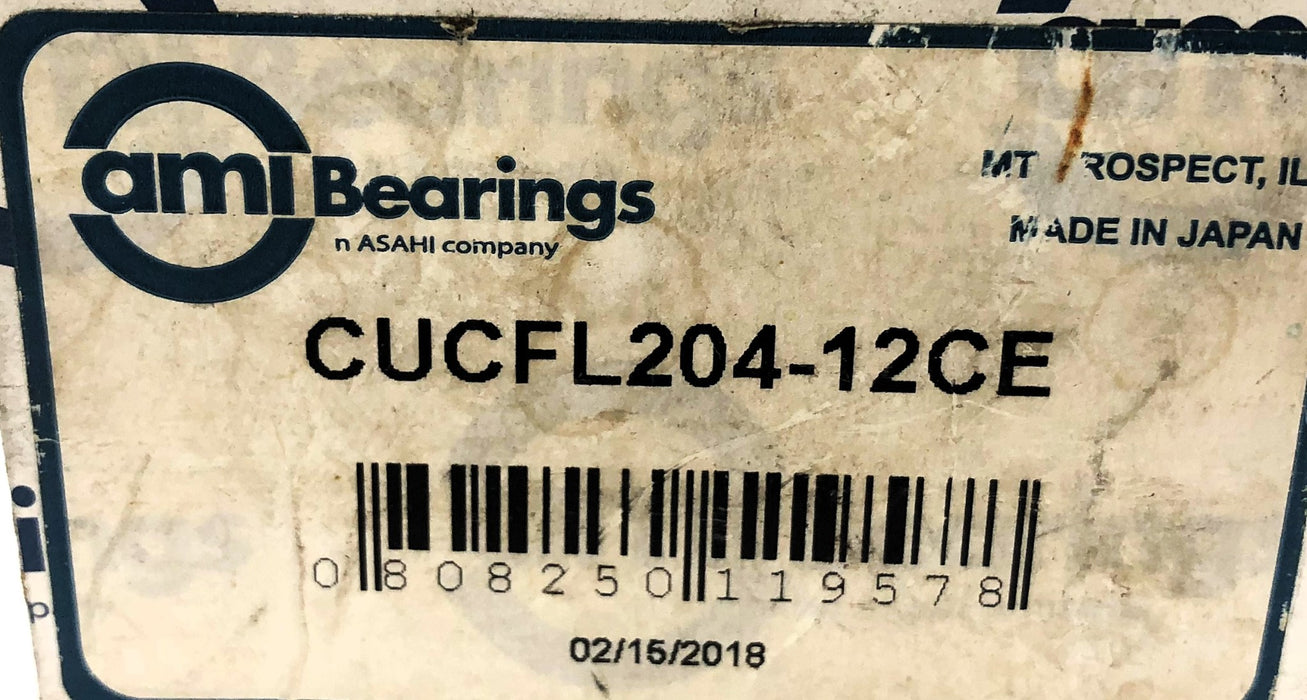 AMI/Asahi 2-Bolt Flanged Bearing Assembly (Missing 1 Screw) CUCFL204-12CE NOS