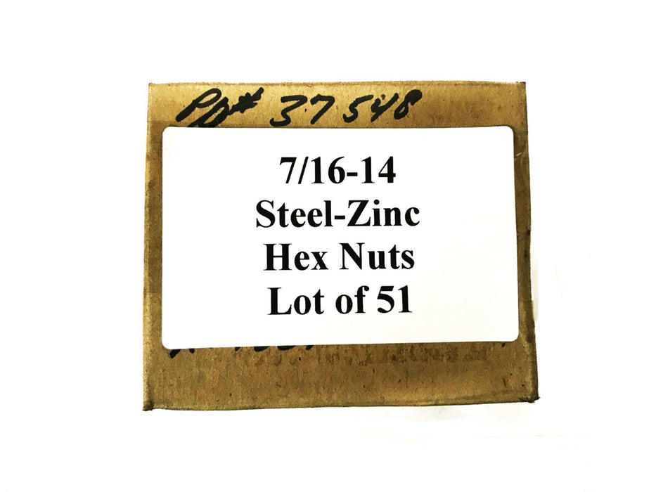 Unbranded 7/16-14 Steel-Zinc Hex Nuts [Lot of 51] NOS