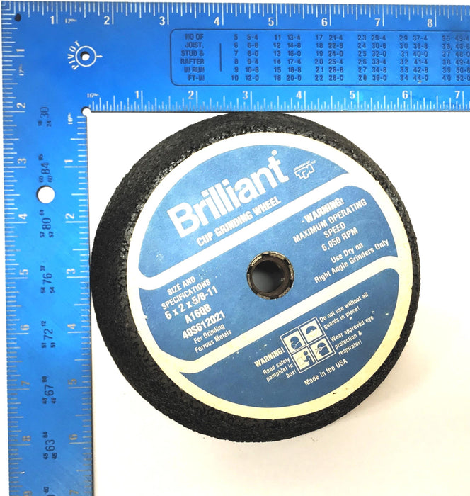 Brilliant 6 x 2 x 5/8-11 Cup Grinding Wheel A16QB NOS