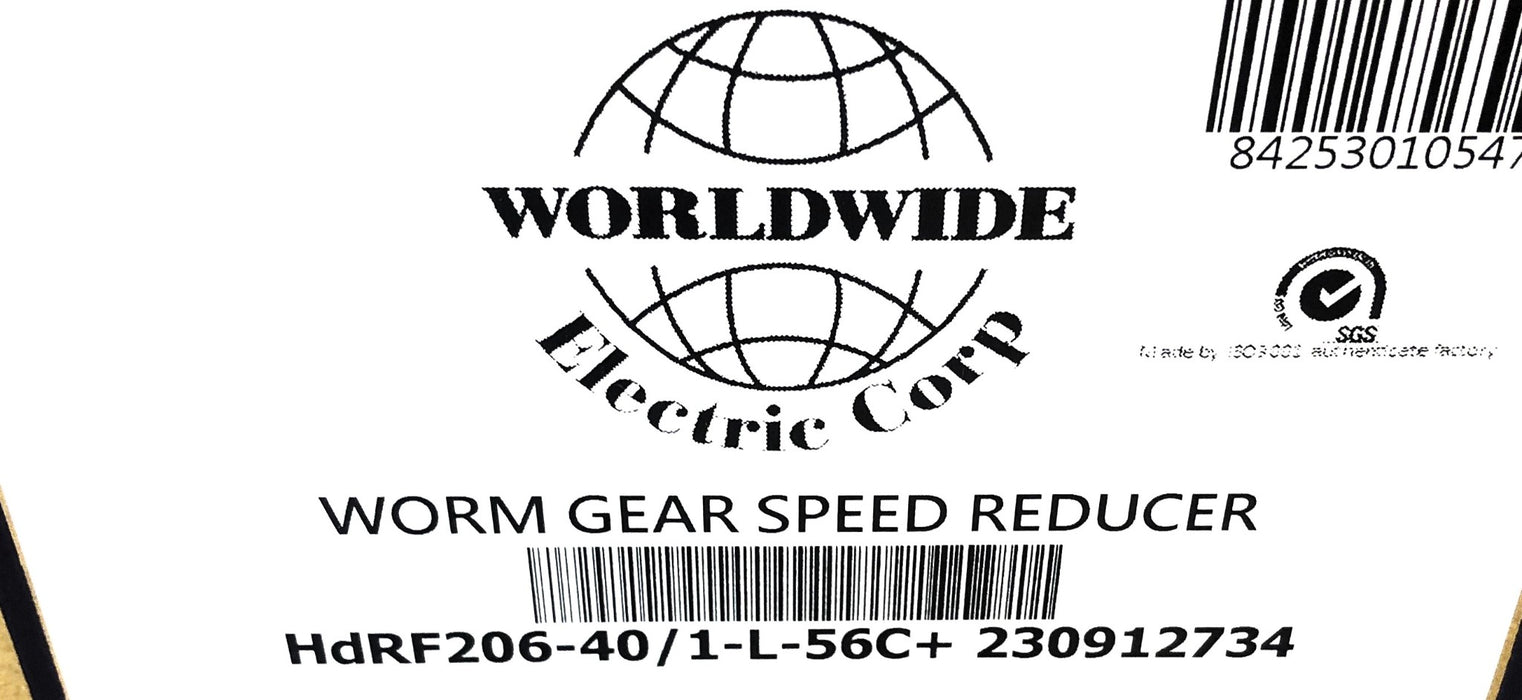 Worldwide 40 Ratio Left-Hand Worm Gear Speed Reducer HdRF206-40/1-L-56C+ NOS