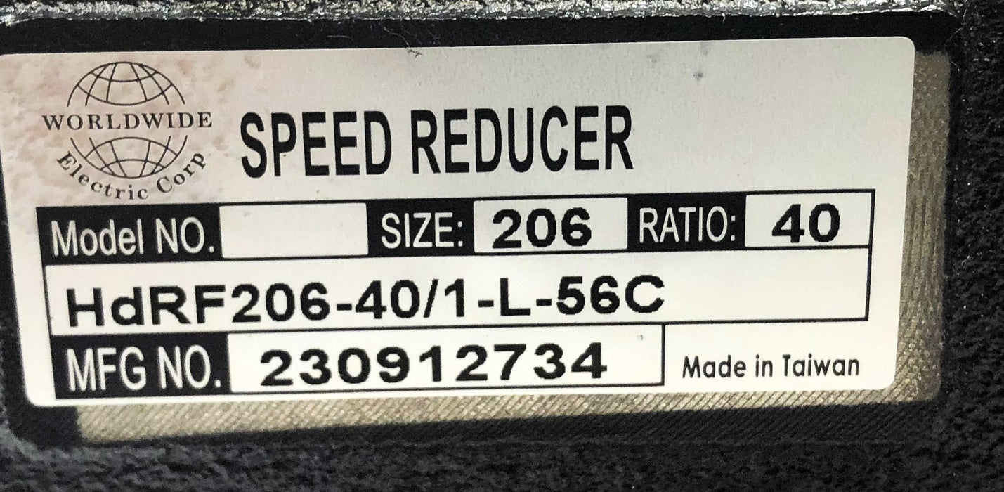 Worldwide 40 Ratio Left-Hand Worm Gear Speed Reducer HdRF206-40/1-L-56C+ NOS