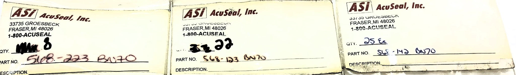 ASI O-Ring 568-223-BN70/568-123-BN70/568-142-BN70 [Lot of 55] NOS