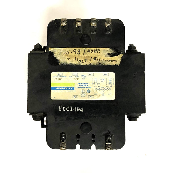 Hevi-Duty Type SBE 1.1 KVA Class 105 Industrial Control Transformer E1100 USED