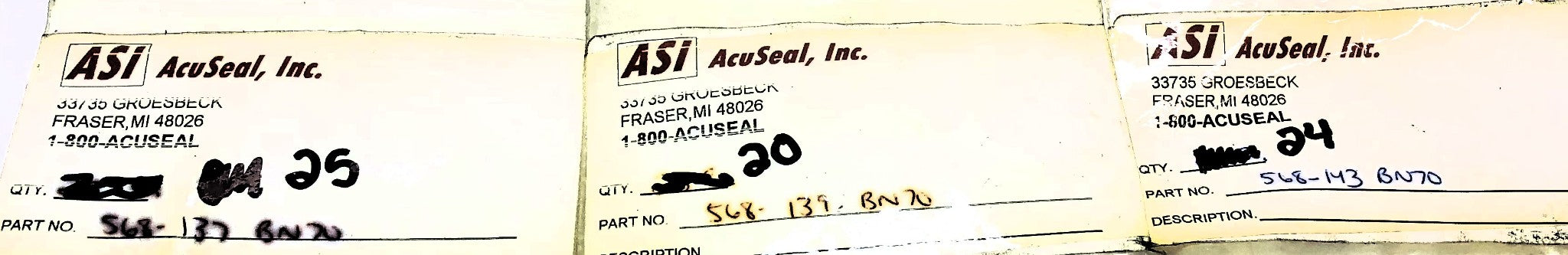 ASI O-Ring 568-137-BN70/568-139-BN70/568-143-BN70 [Lot of 69] NOS