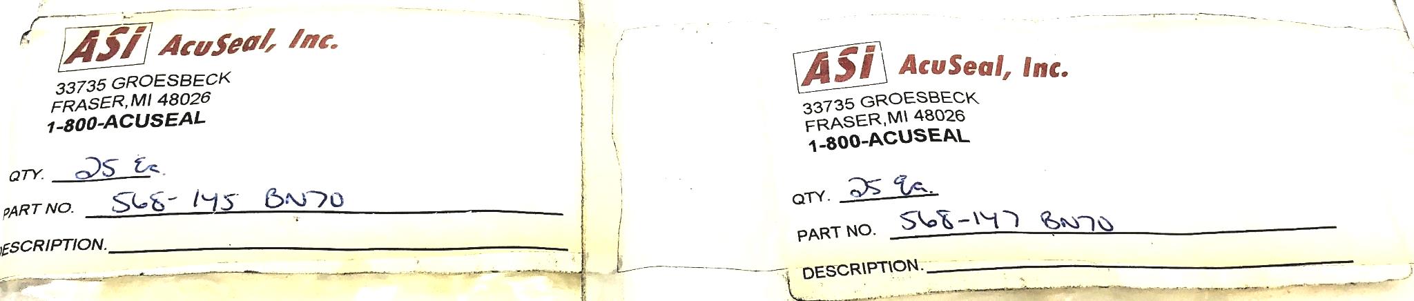 ASI O-Ring 568-145-BN70/568-147-BN70 [Lot of 50] NOS