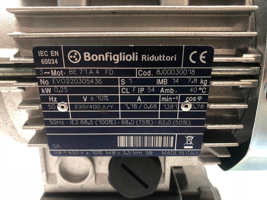 Bonfiglioli Motor EVO220305436 IEC EN 60034 BE 71A4 FD NOS
