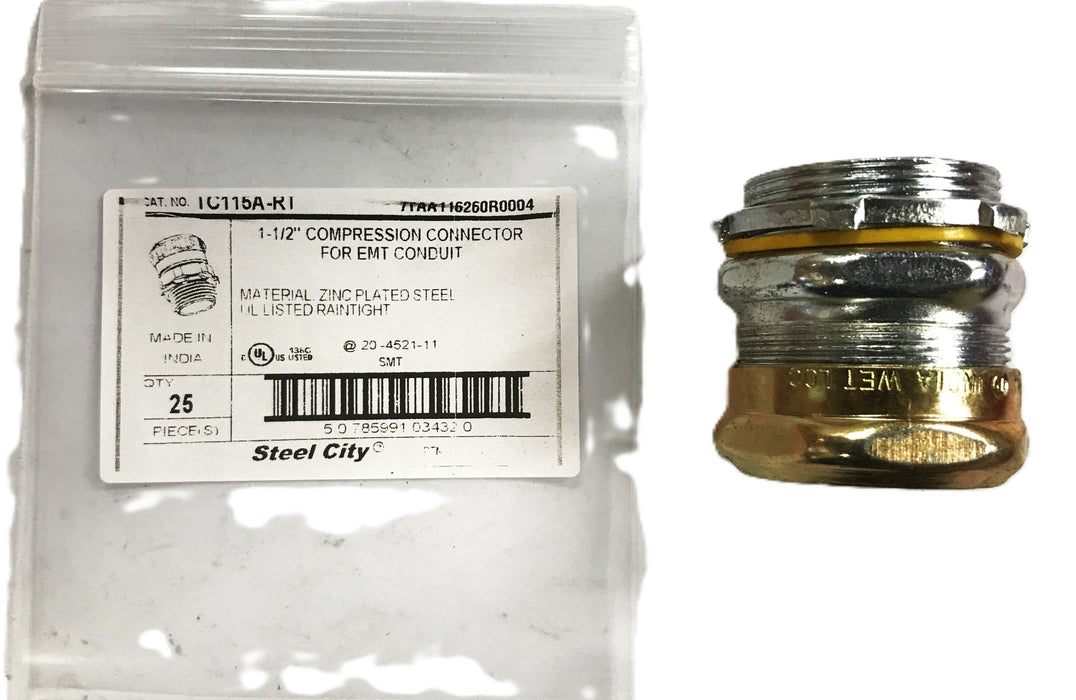 Thomas & Betts 1-1/2 inch EMT Conduit Steel Compression Fitting TC115A-RT NOS