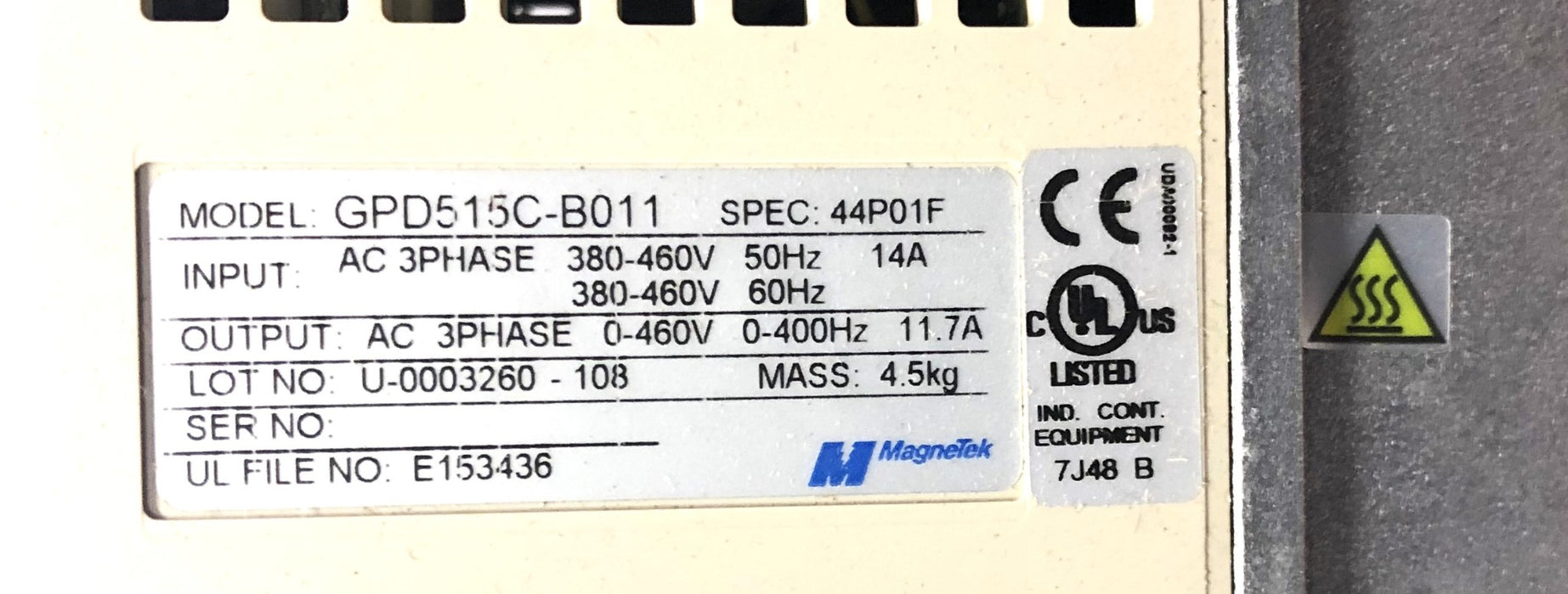 Magnetek 44P01F 3 Phase AC Drive GPD515C-B011 NOS