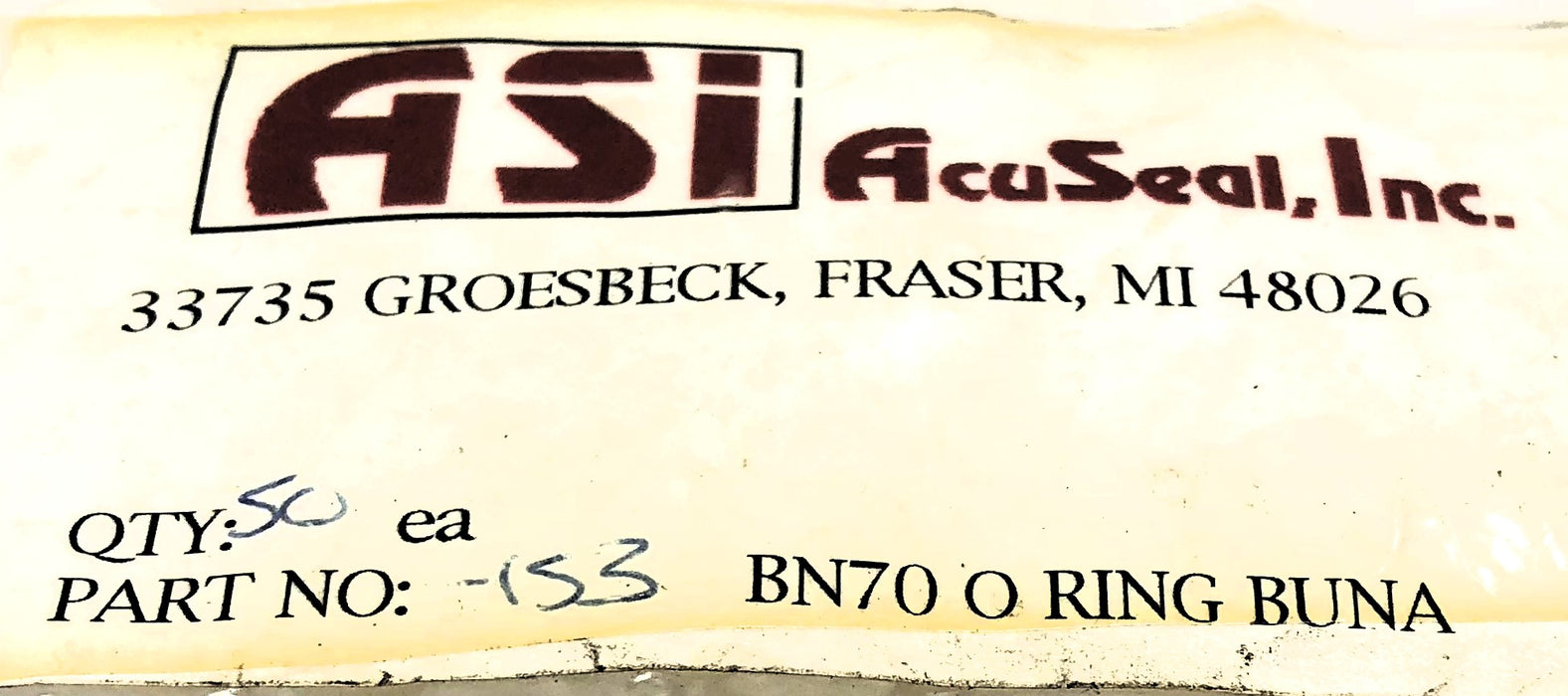 ASI 3-1/2"ID X 3-11/16"OD X 3/32"CS O-Ring 153 BN70 [Lot of 50] NOS