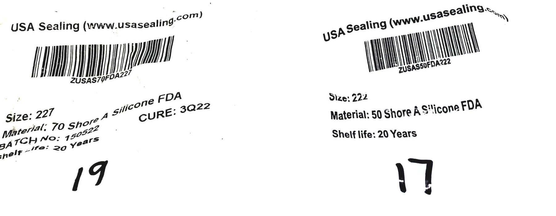 USA Sealing O-Ring 50/70 Shore A Silicone FDA Size 222/227 [Lot of 36] NOS