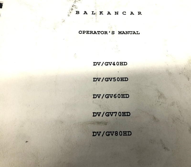 Balkancar Manual DV/GV40HD, DV/GV50HD, DV/GV60HD, DV/GV70HD, DV/GV80HD USED