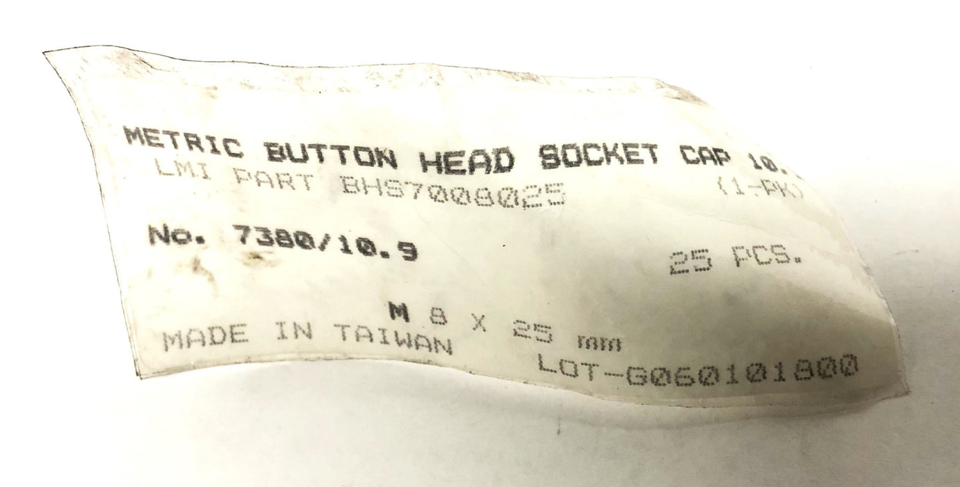 Unbranded 7380/10.9 Button Head Cap Screws M8X25 (BHS7008025) [Lot of 15] NOS