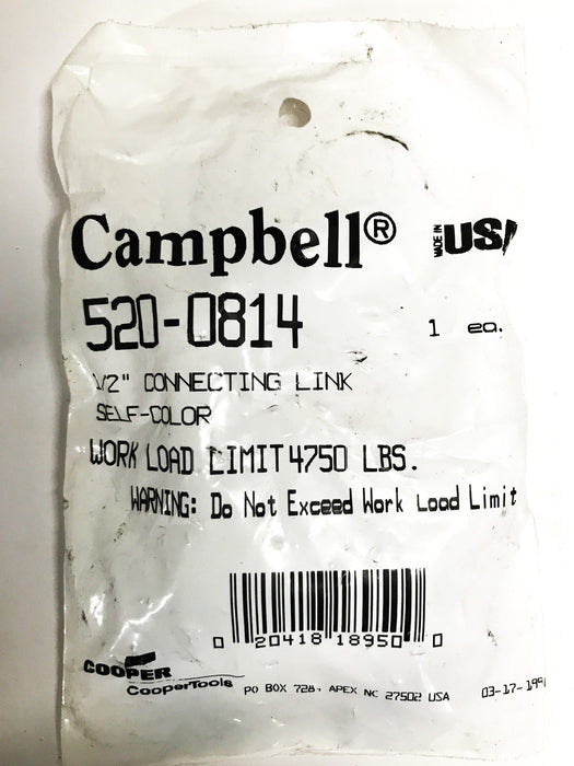 Campbell 1/2 inch Galvanized Split Chain Connecting Link 520-0814 [Lot of 4] NOS