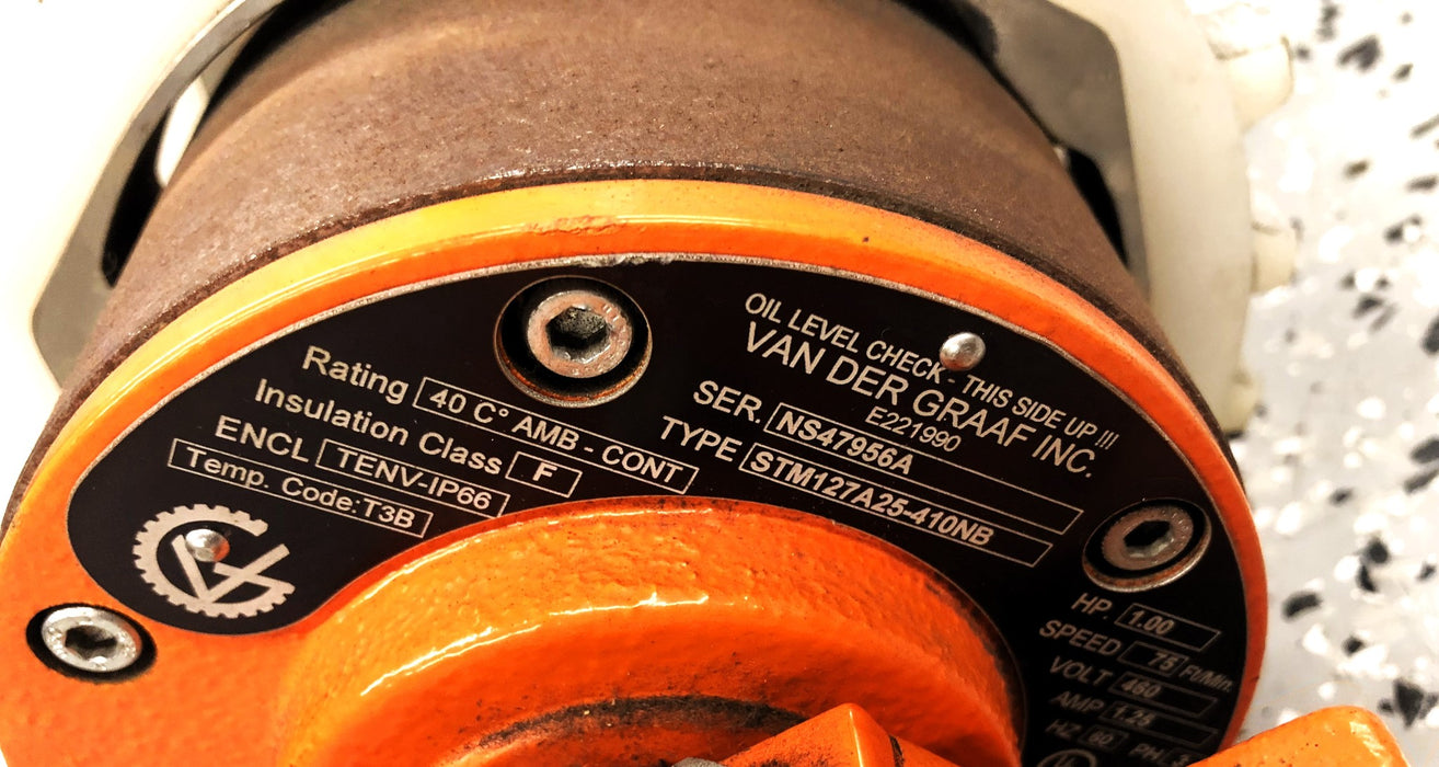 Van Der Graff 1HP 460V 1.25A 60HZ Drum Motor STM127A25-410NB USED