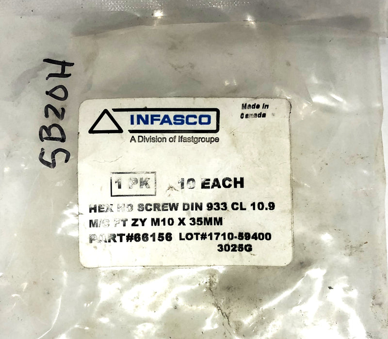 Infasco 10.9 M10X35 DIN 933 Hex Head Cap Screw Bolt 66156 [Lot of 10] NOS