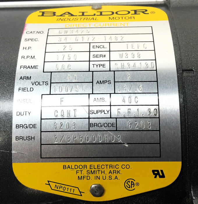 Baldor 1750 RPM Electric Motor CD3425 NOS