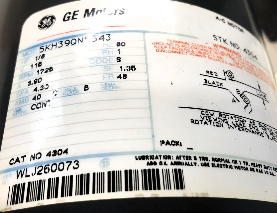 GE Motors 1725 RPM 60 HZ Electric Motor 4304 (5KH39QN5543) NOS