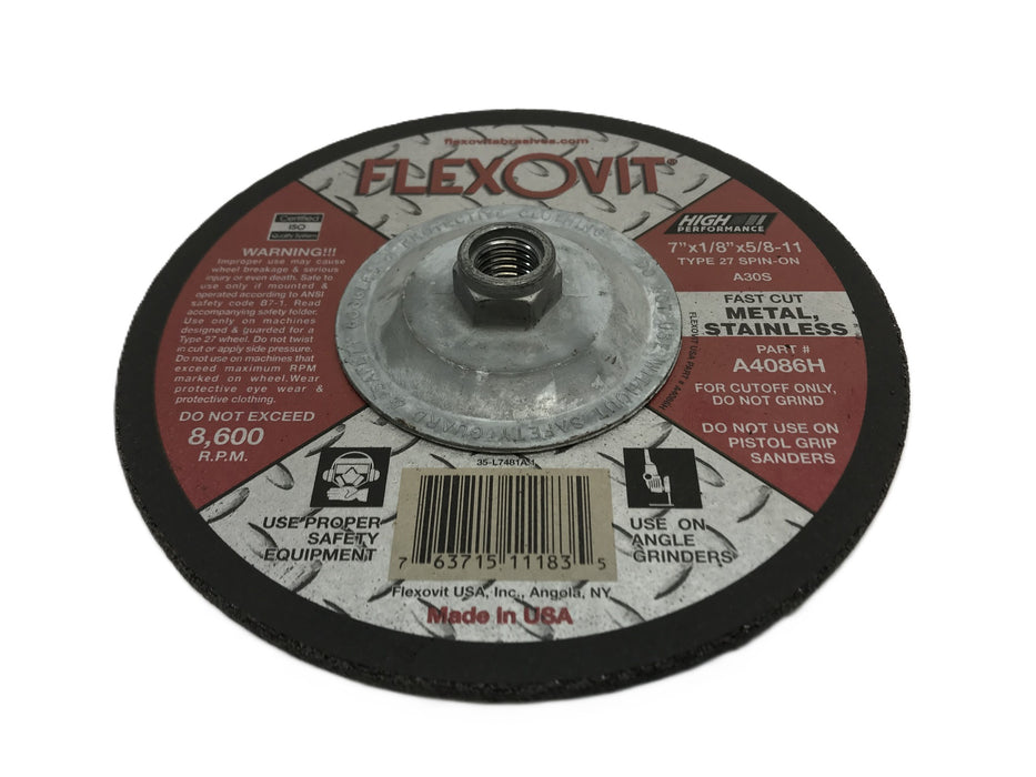 Flexovit Box of (10) 7 x 1/8 x 5/8-11" Stainless Cutoff Wheels A4086H NOS