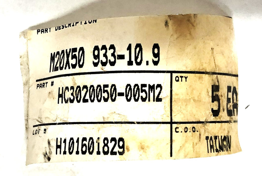Unbranded Din 933 10.9 M20X50 Hex Head Cap Screw HC3020050-005M2 [Lot of 2] NOS
