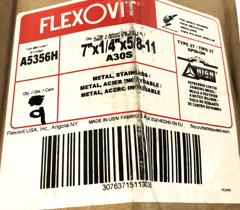 Flexovit Box of (9) 7 x 1/4 x5/8-11" Grinding Wheel A5356H NOS