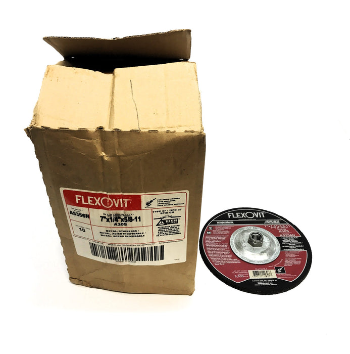 Flexovit Box of (10) 7 x 1/4 x5/8-11" Grinding Wheel A5356H NOS