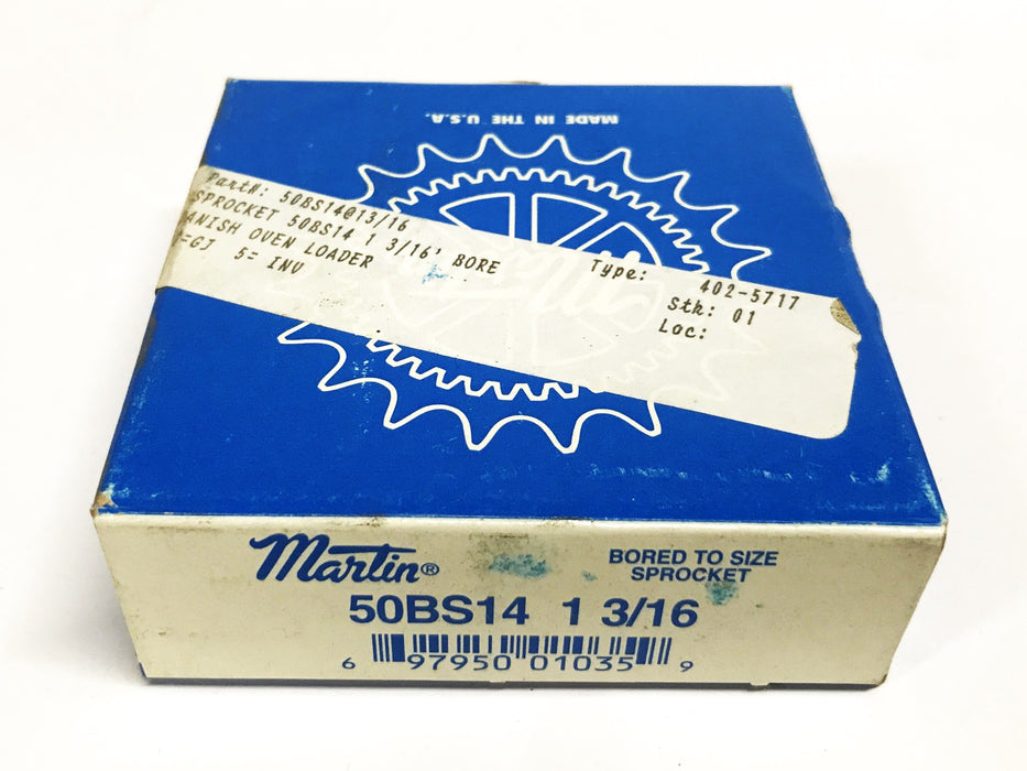 Martin Finished Bore Roller Chain Sprocket 50BS14 1-3/16 NOS