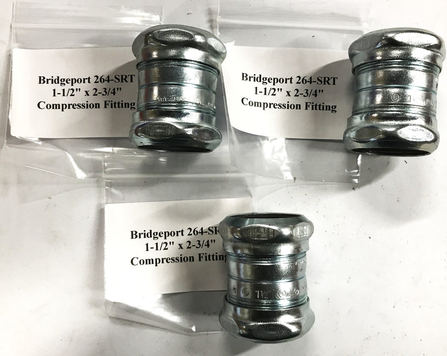 Bridgeport 1-1/2 inch Steel EMT Compression Fitting 264-SRT [Lot of 3] NOS