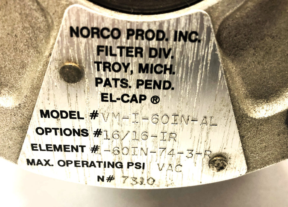 Norco Metal Filter Element VAC 60IN-74-3-R VM-I-60IN-74-3-R (7310) NOS
