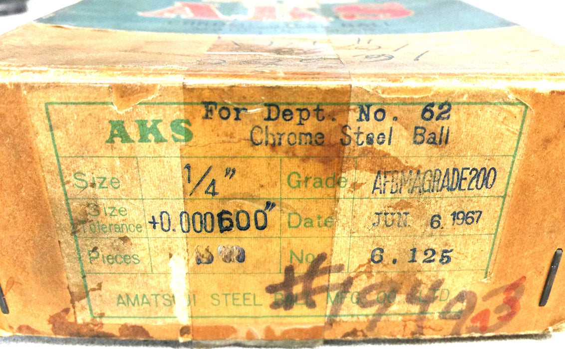 AKS 1/4" Chrome Grade 200 Ball Bearing 19493 [Lot of 625] NOS