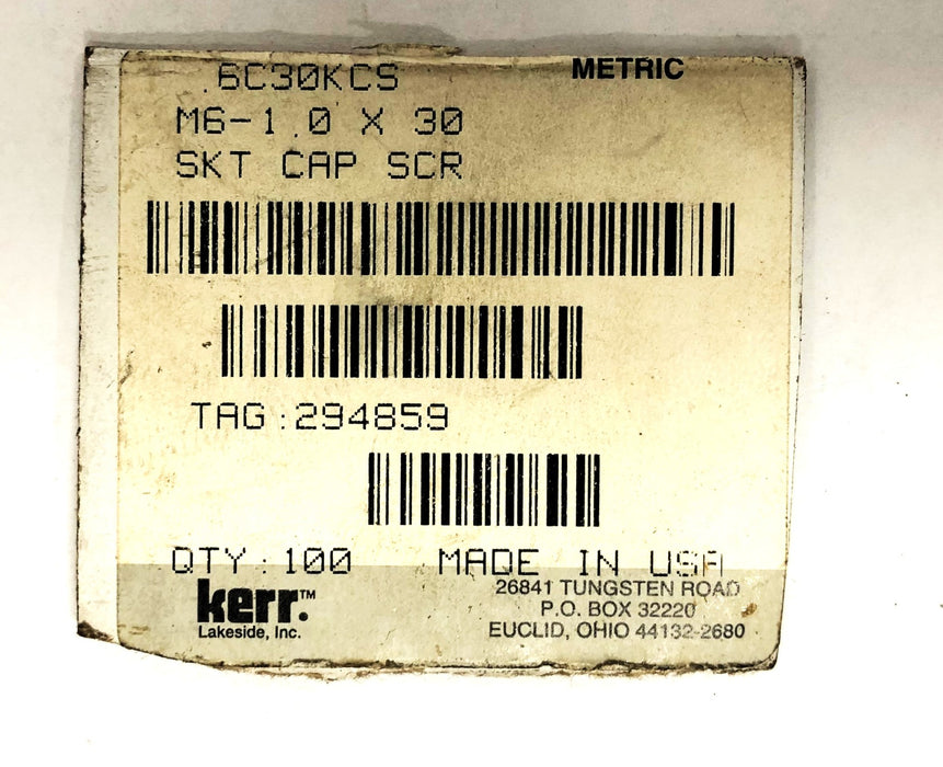 KERR M6-1.0X30 Socket Head Cap Screw 6C30KCS [Lot of 40] NOS