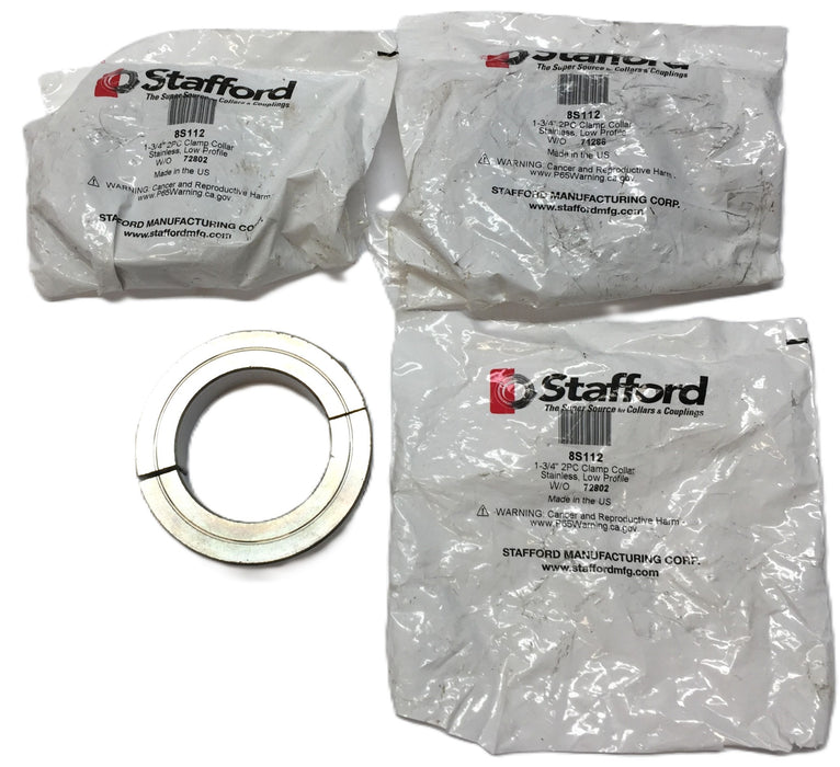 Stafford Stainless Low Profile 1-3/4" 2PC Clamp Collar 8S112 [Lot of 3] NOS