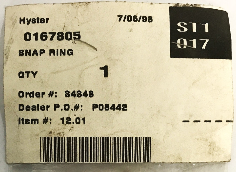 Hyster Forklift Snap Ring 167805 NOS