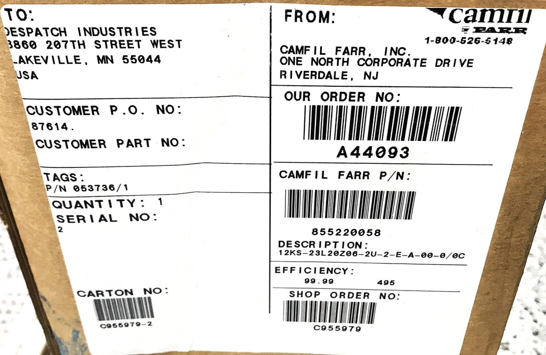 Camfil Stainless Steel Filter 855220058 NOS