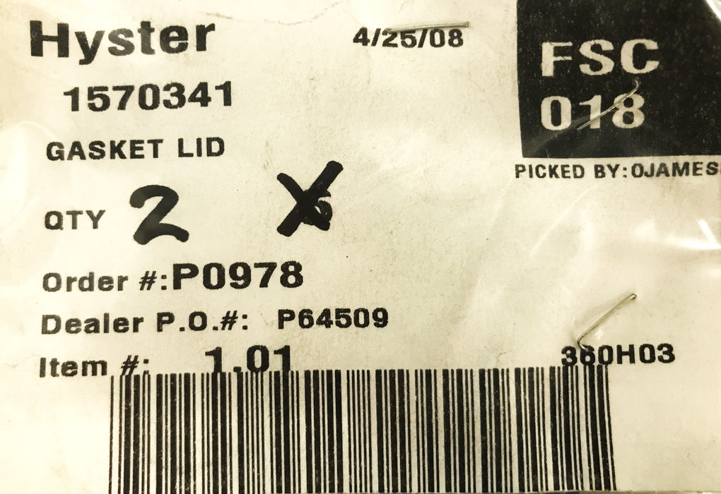 Hyster Forklift Lid Gasket 1570341 [Lot of 2] NOS