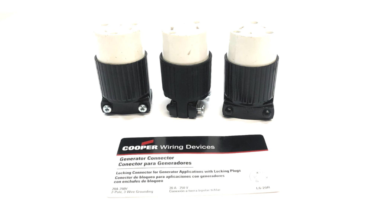 Cooper Wiring Devices Generator Connector L6-20R [Lot of 3] NOS