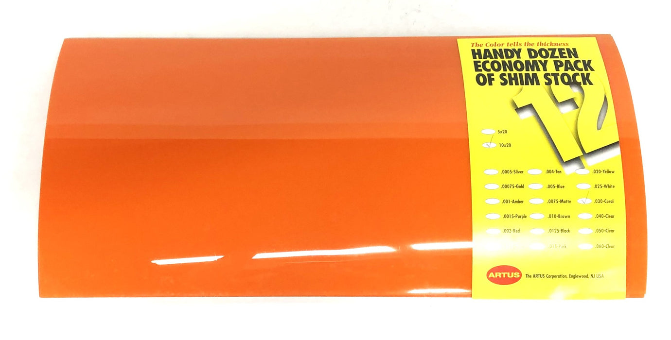Artus 12 Piece Orange Shim Stock Set 10X20 NOS